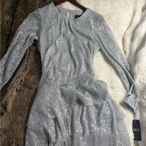 MSK Metallic Silver Long Sleeve Dress